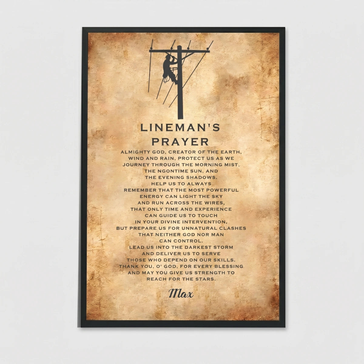 Personalized Lineman's Prayer Canvas Poster | Custom Name Powerline Worker Gift