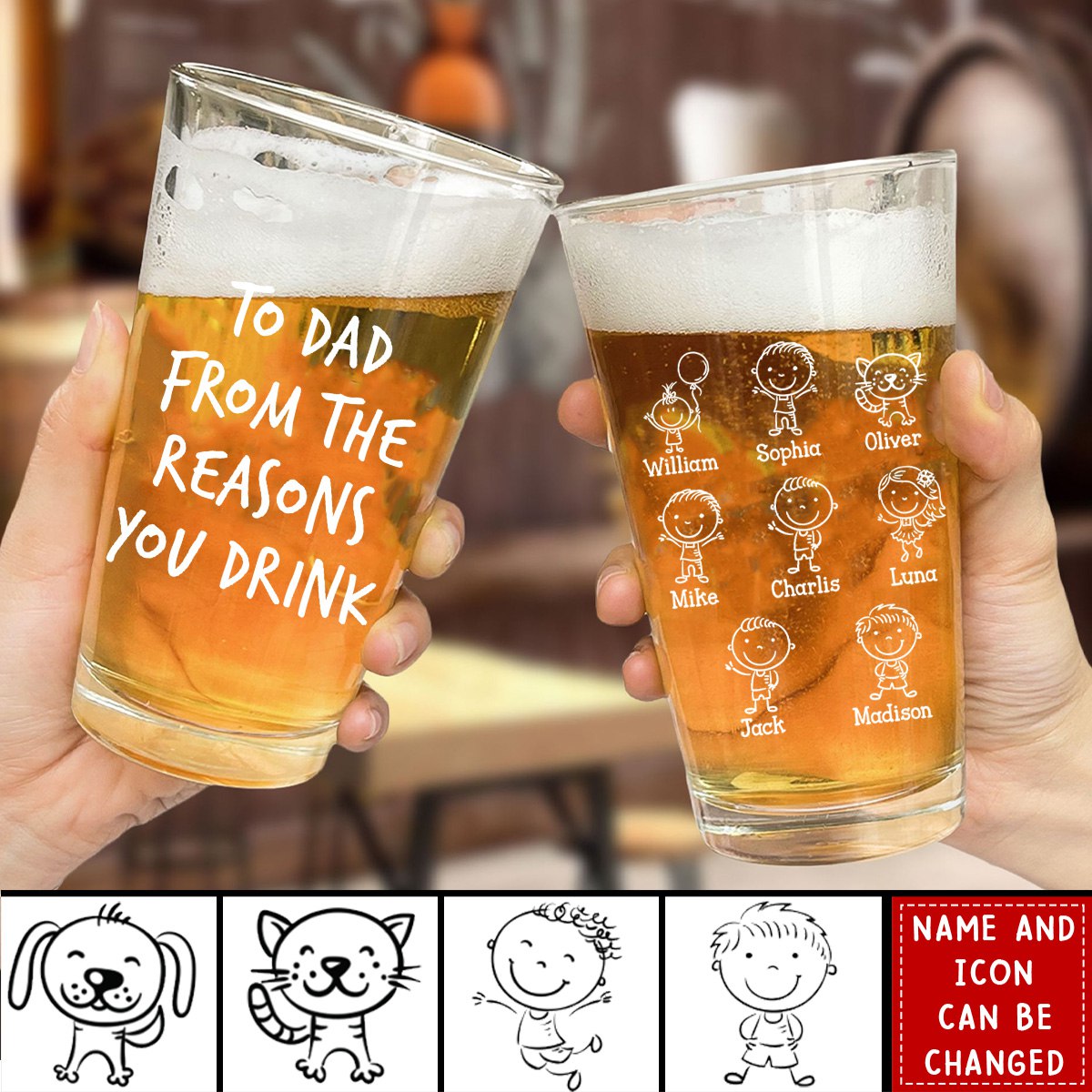 Personalized "From The Reasons You Drink" Beer Glass - Customized Fun Gifts, Birthday, Thanksgiving,Christmas First Choice For Dad