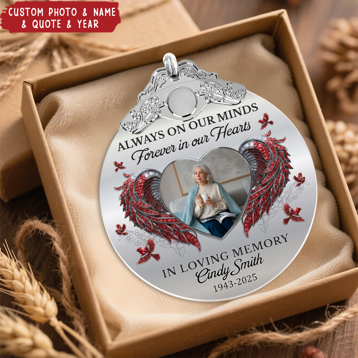 Personalized "Forever In Our Hearts" Photo Glass Ornament With Silver Cap Name & Year Preserve The Eternal Memory Of Loved Ones