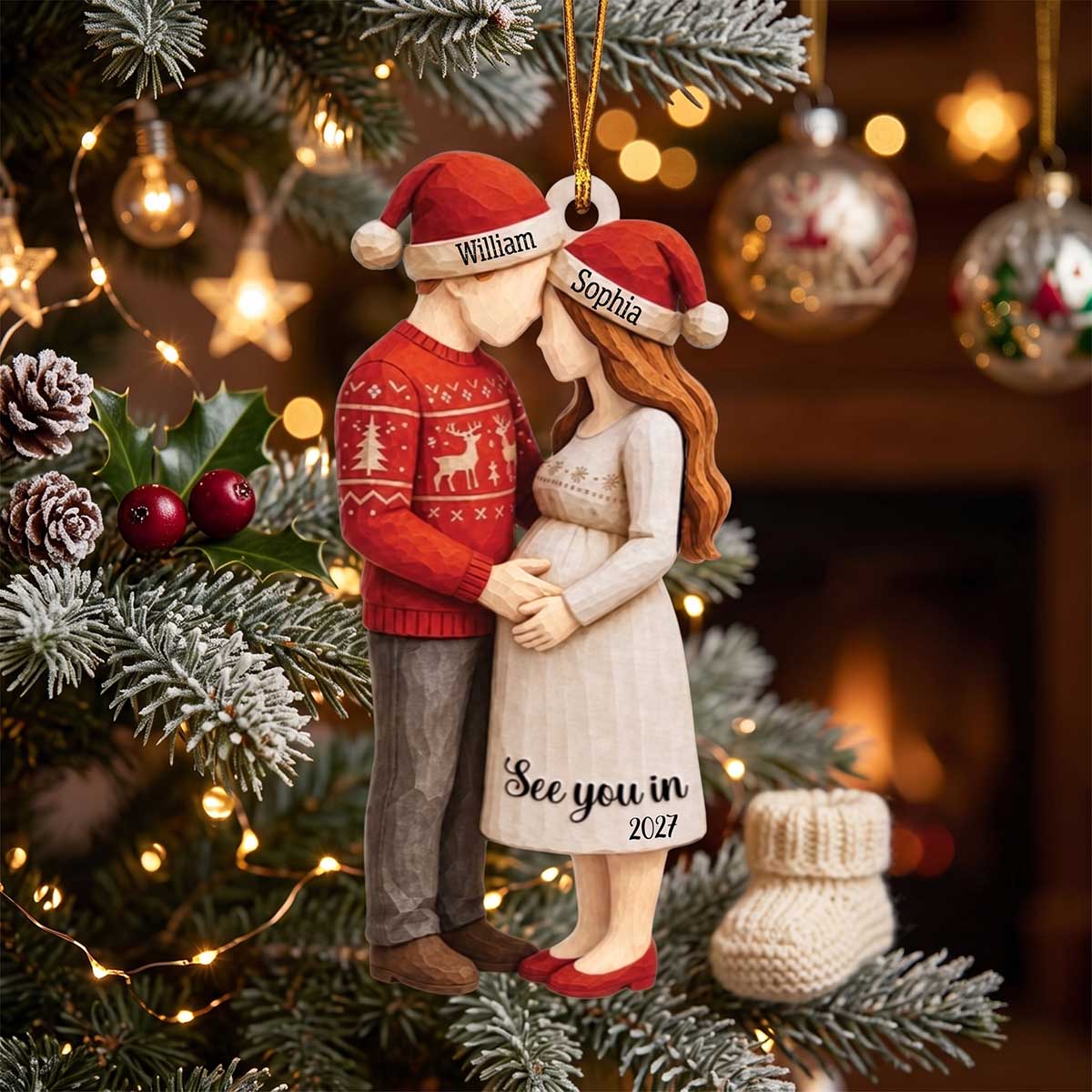 Personalized Pregnant Couple Wood Ornament | Christmas Keepsake Gift For New Parents