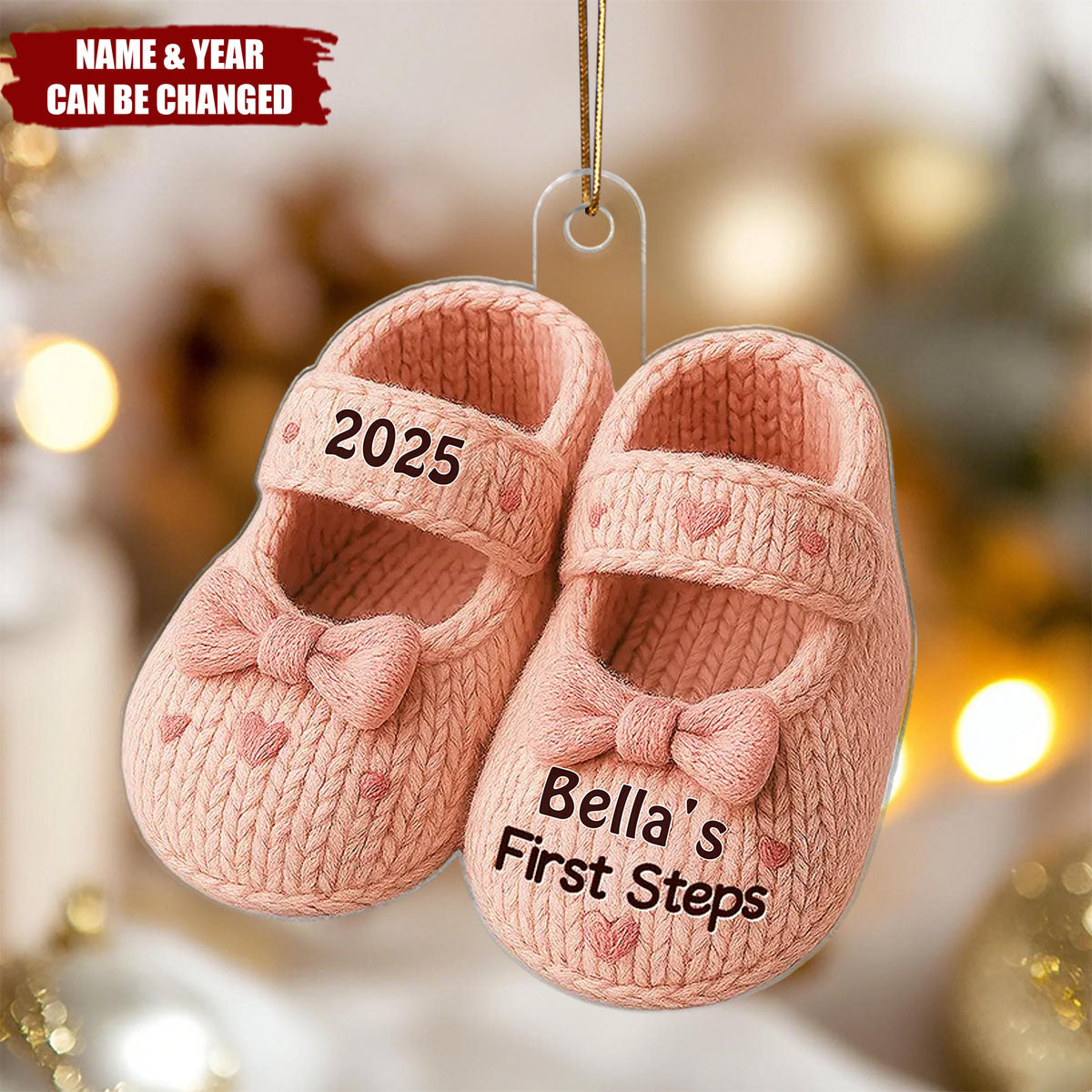 Personalized Baby's First Steps Flat Acrylic Ornament With Name & Year Sweet First Christmas Magic For New Parents & Grandparents