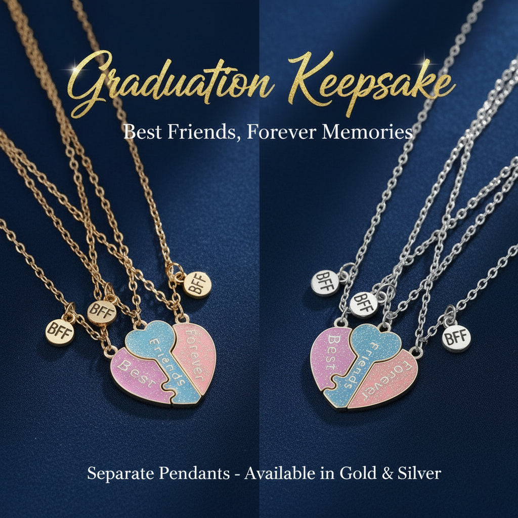"Best Friends Forever" Magnetic Heart Puzzle Necklace 3-Piece Set | Graduation Friendship Gift For Besties & Sisters