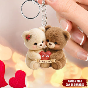 Personalized Loving Bear Couple Acrylic Keychain With Names & Year | Anniversary Valentine's Day | Sentimental Gift For Him Her