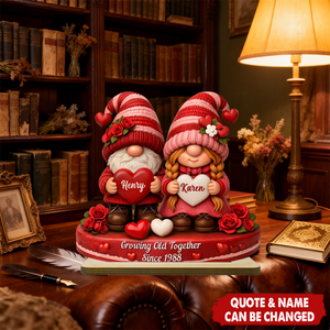 Personalized Cute Gnome Couple Plaque With Names & Quote | Romantic Growing Old Together Valentine's Day Gift For Couple