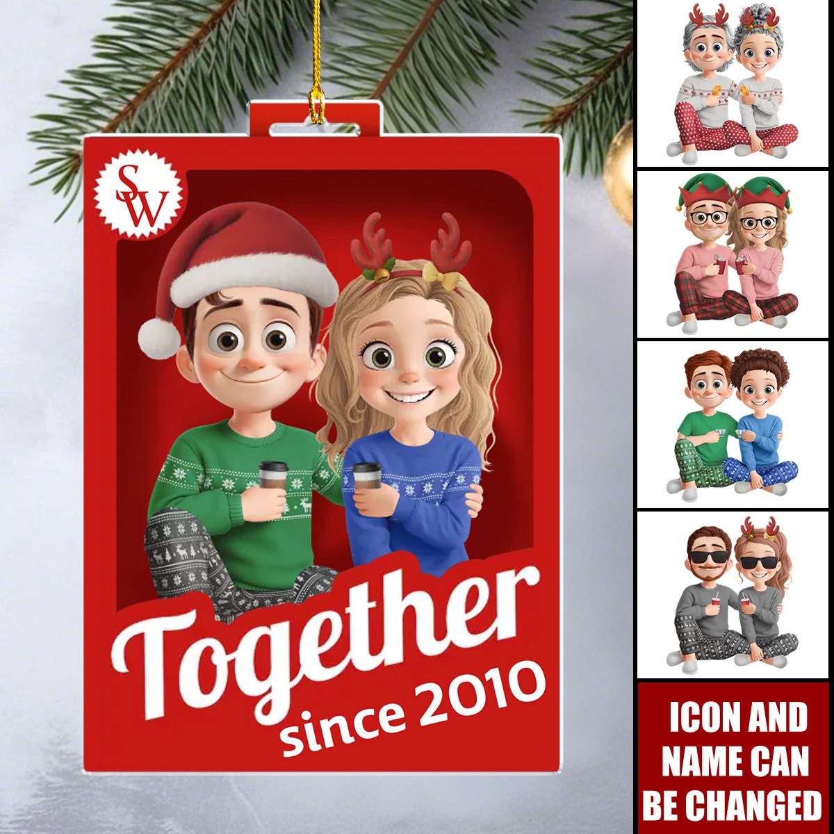 Personalized Couple Christmas Ornament With Icon Name & Year,Celebrate Love & Warmth Together For Him & Her