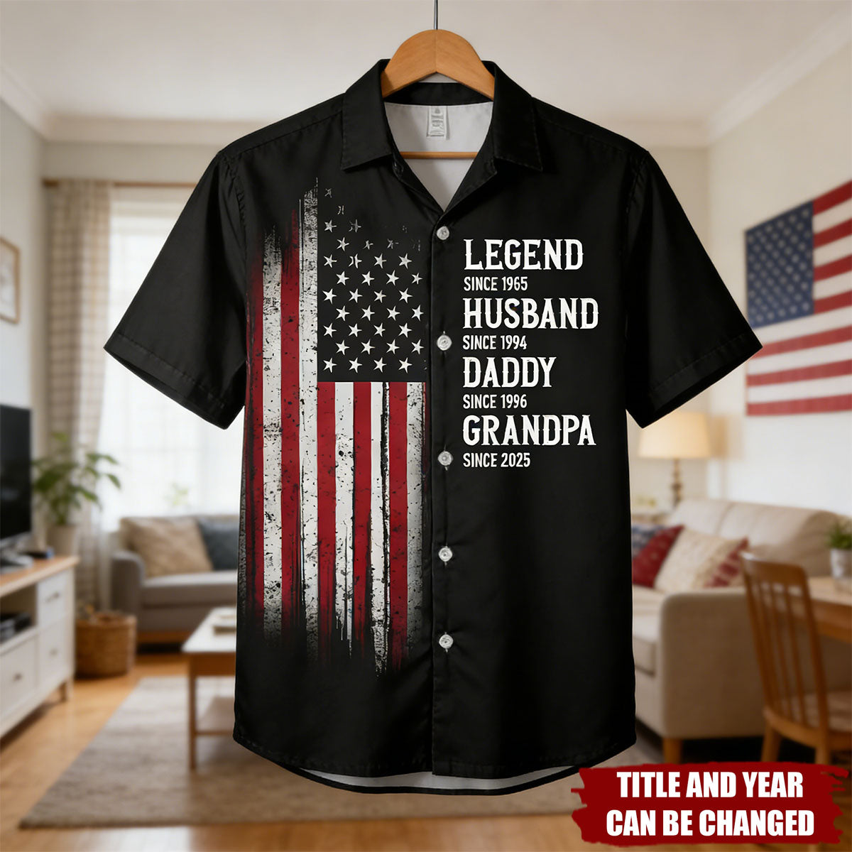 Personalized Legendary Milestone Hawaiian Shirt With Bespoke Identity Timeline & Distressed US Flag - Father's Day Gift For Grandpa & Dad