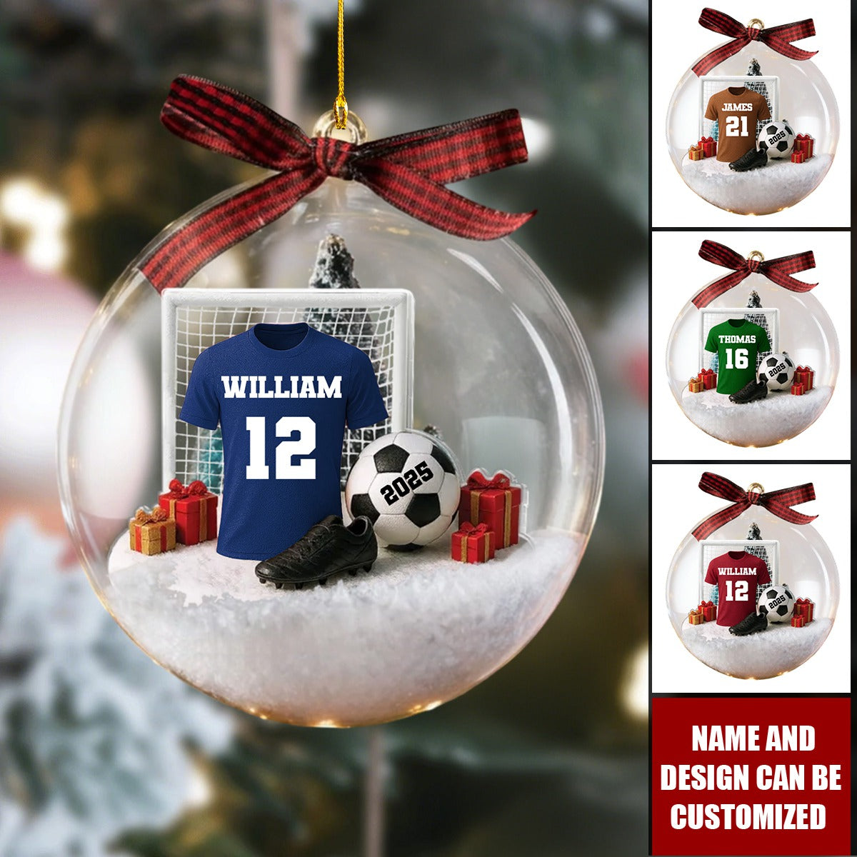Personalized Soccer Kit Snow Ornament With Name Number & Year Gift For Soccer Player Coach Sport Lover