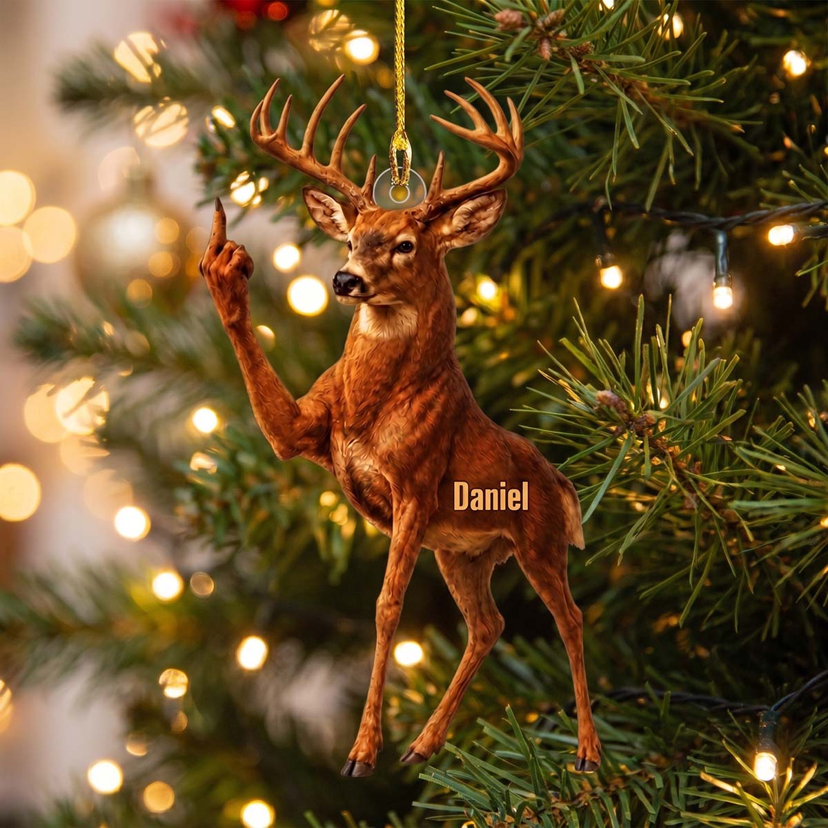 Custom Middle Finger Deer Acrylic Christmas Ornament | Funny Christmas Gift For Family