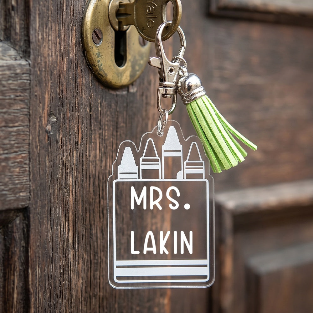 Personalized Name Keychain With Pencil Apple Design & Tassel - Back To School Appreciation Gift