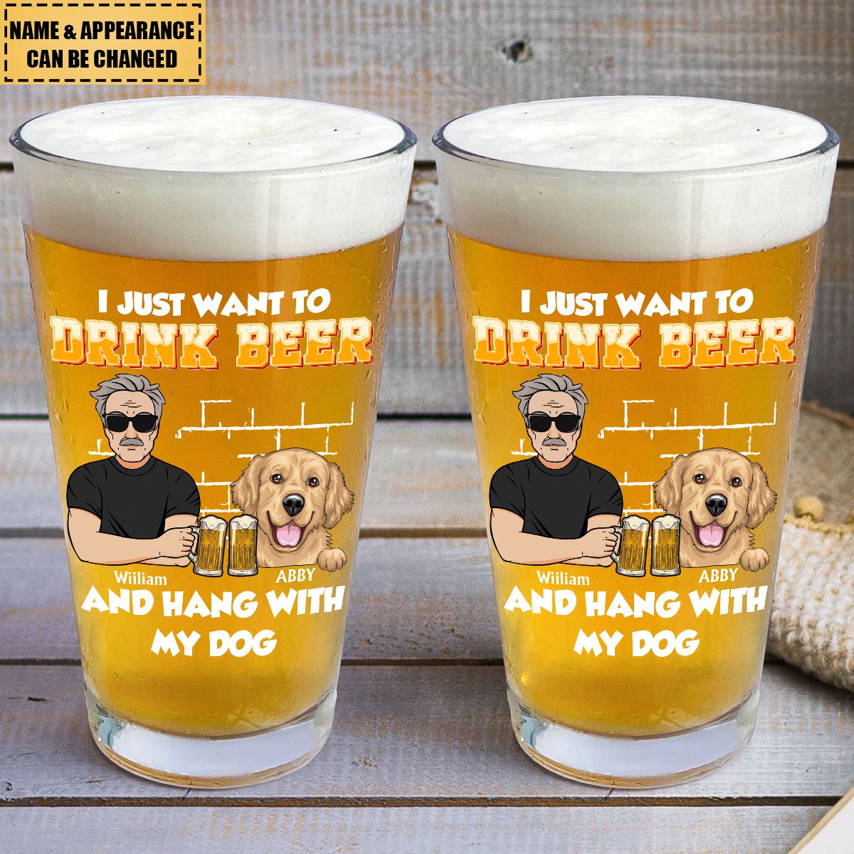 Personalized Beer Glass - I Just Want To Drink Beer And Hang With My Dogs, Customized With Name And Picture,Humorous Drinkware For Pets Lovers