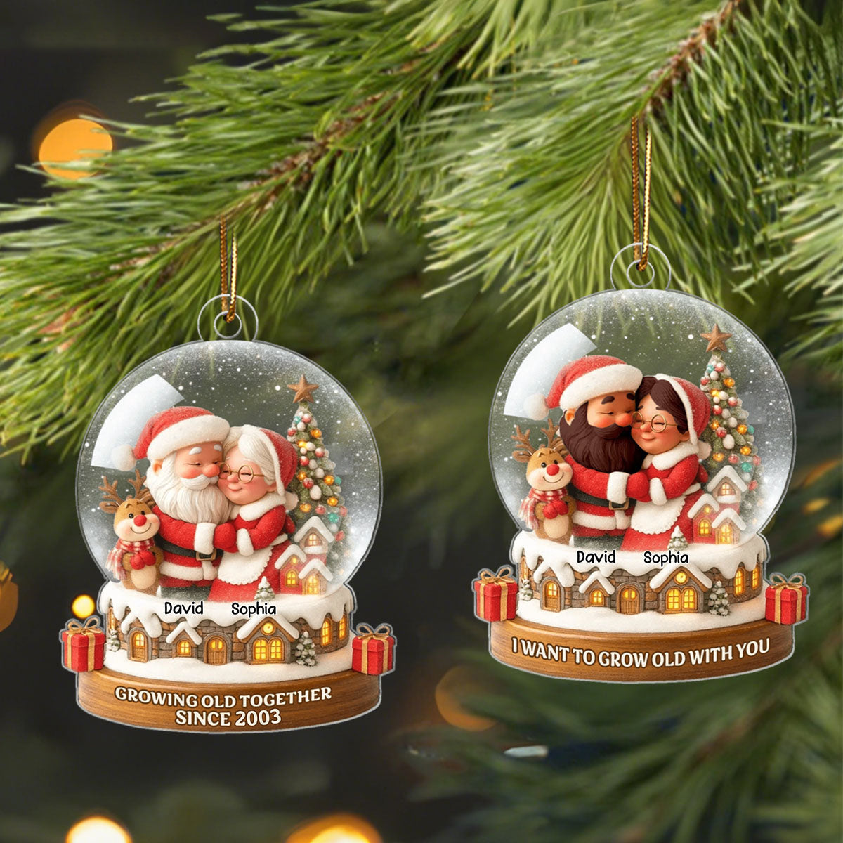 Personalized "Growing Old Together" Santa Couple Ornament With Name & Design Deliver Xmas Warmth For Couple For Grandparents