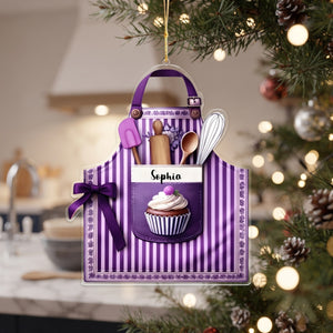 Personalized Baker Apron Christmas Ornament - Baking Lover Gift - Cute Kitchen Holiday Decor