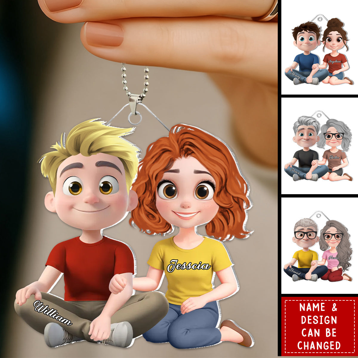 Personalized Cartoon Acrylic Car Hanging Ornament With Names & Design | Unique Anniversary Valentine's Day Gift For Couples