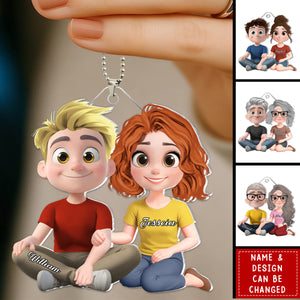 Personalized Cartoon Acrylic Car Hanging Ornament With Names & Design | Unique Anniversary Valentine's Day Gift For Couples