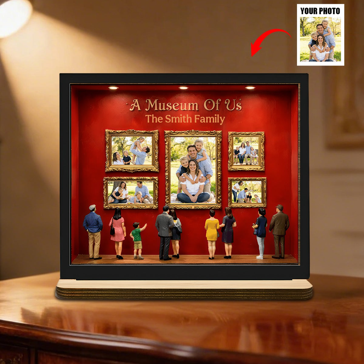 Personalized "A Museum Of Us" 3D Effect Photo Frame Wood Plaque With Family Name – Gift For Family