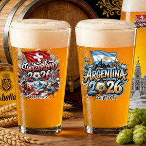 Personalized 2026 World Cup Country Beer Glass With Name & lcon | Gift For Soccer Fans