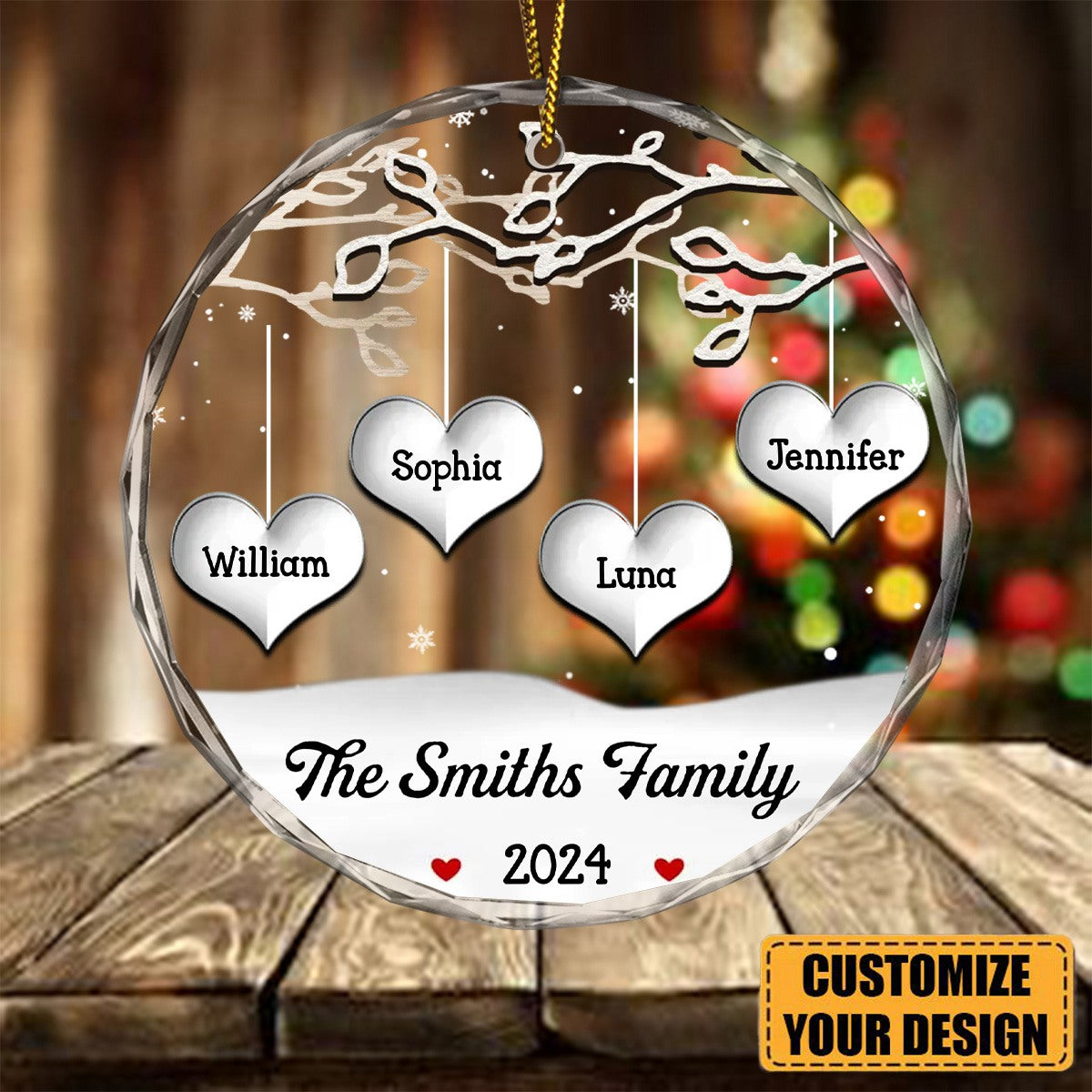 Personalized Christmas Gift For Family Tree Circle Glass Ornament