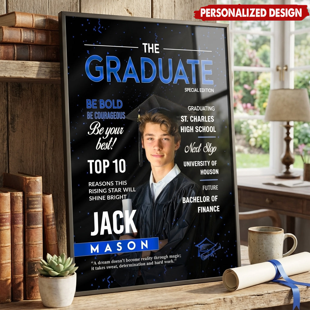 Personalized Graduation Photo Magazine Cover Poster With Text & Name | Graduate Season Gift For Class of 2026