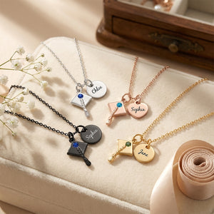 Personalized Graduation Cap Necklace With Name & Birthstone | Graduation Jewelry For Family Friend