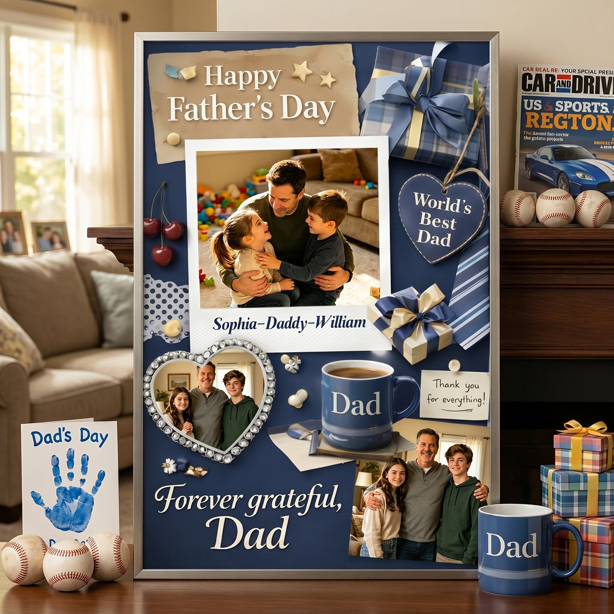 Personalized Happy Father's Day Collage Poster | Gift For Dad And Family