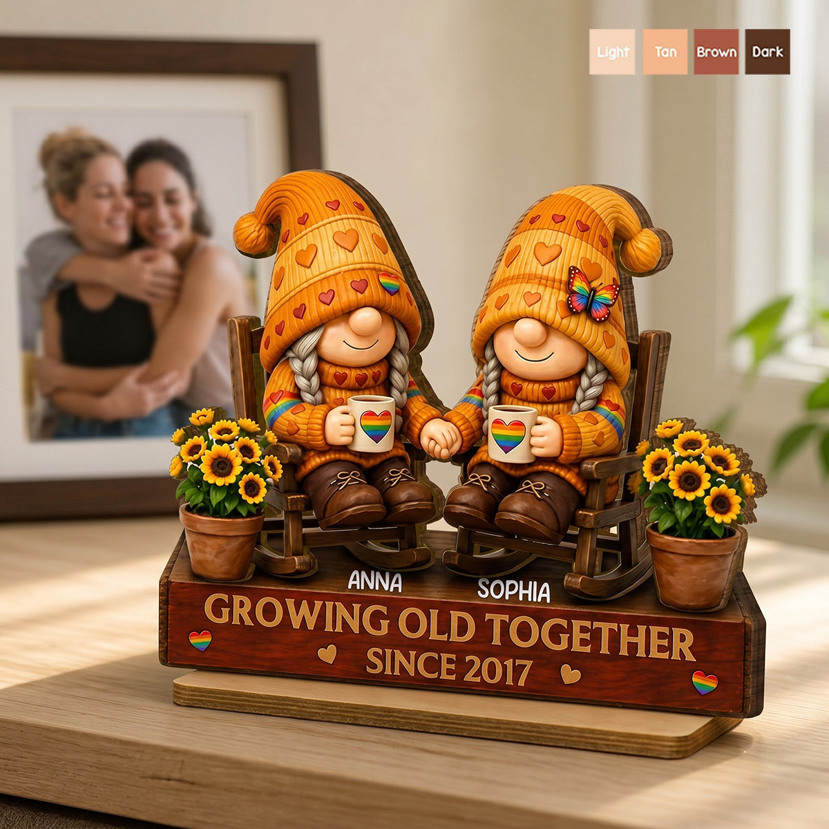 "Growing Old Together" Personalized LGBTQ Wooden Plaque - Custom Couple Gift for Pride Month