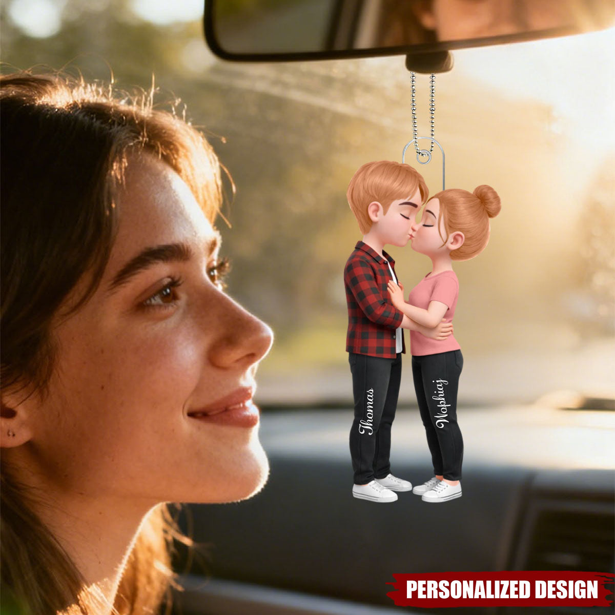 Personalized Romantic Couple Acrylic Car Ornament With Couple Names & Design | Heartfelt Anniversary Valentine's Day Gift For Soulmates & Newlyweds