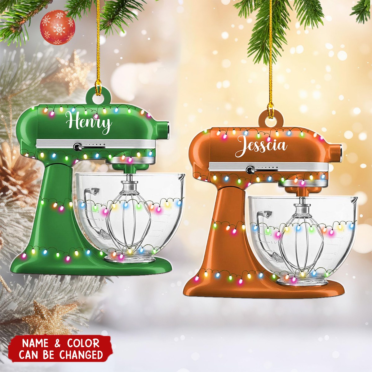 Personalized Baking Mixer Lights Christmas Ornament With Name & Festive Holiday Lights | Ideal Gift For Baker Pastry Chef