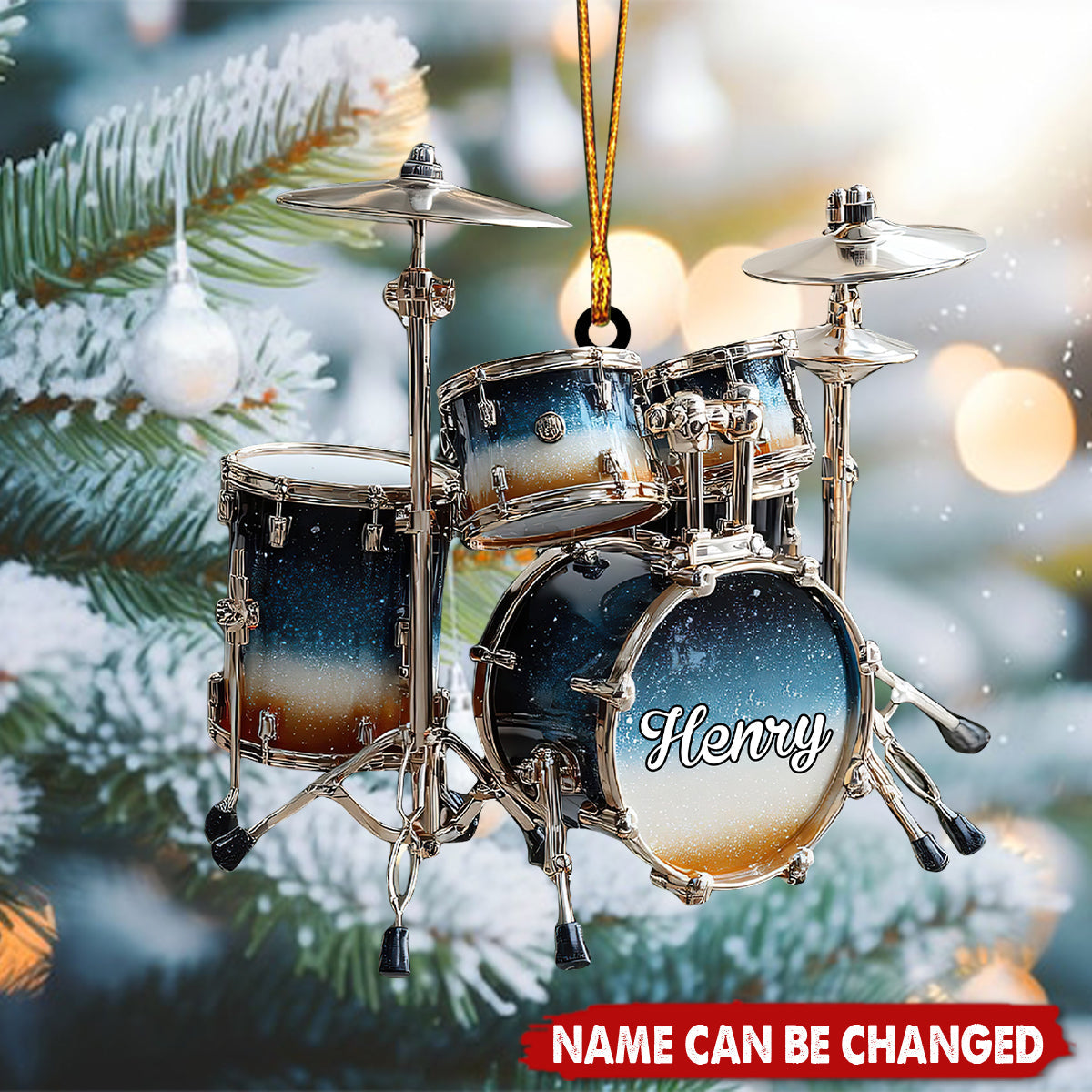 Personalized Professional Drum Set 3D Effect Ornament With Name – Xmas Birthday Gift For Kids & Rock Band Drummer