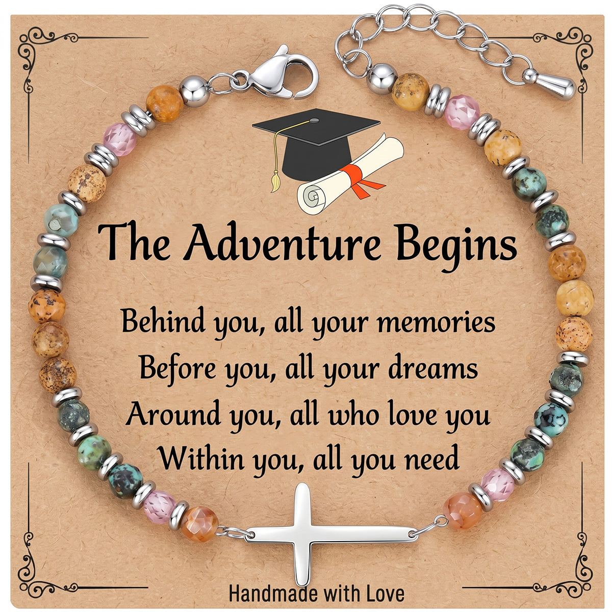 Personalized Graduation Bracelet With "The Adventure Begins", Inspirational Gift For Class Of 2026