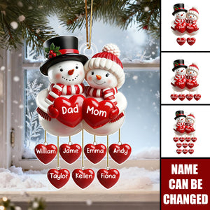 Personalized Acrylic Snowman Christmas Decoration With Hanging Heart With 1-10 Kids Name - Perfect Christmas Gift For The Family
