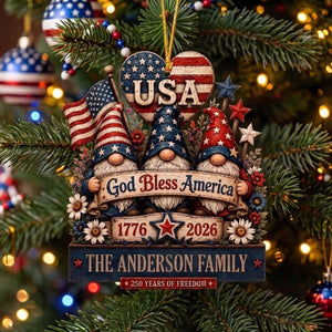 Personalized Patriotic Gnomes Wooden Ornament | Best Christmas Family Gift