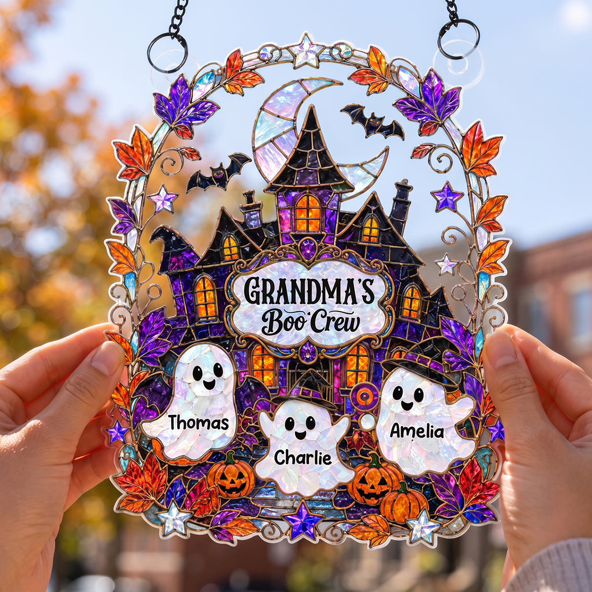 Personalized Acrylic Suncatcher Ornament | Grandma's Boo Crew Halloween Window Decor