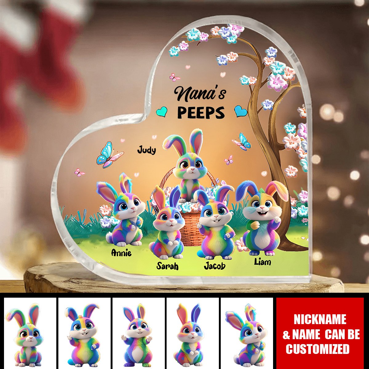 Grandma's Marshmallow Rabbit Personalized Heart Shaped Acrylic Plaque,Easter Gift