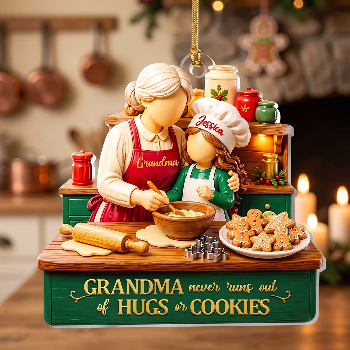Personalized Christmas Acrylic Ornament - Grandma Never Runs Out Of Hugs Or Cookies