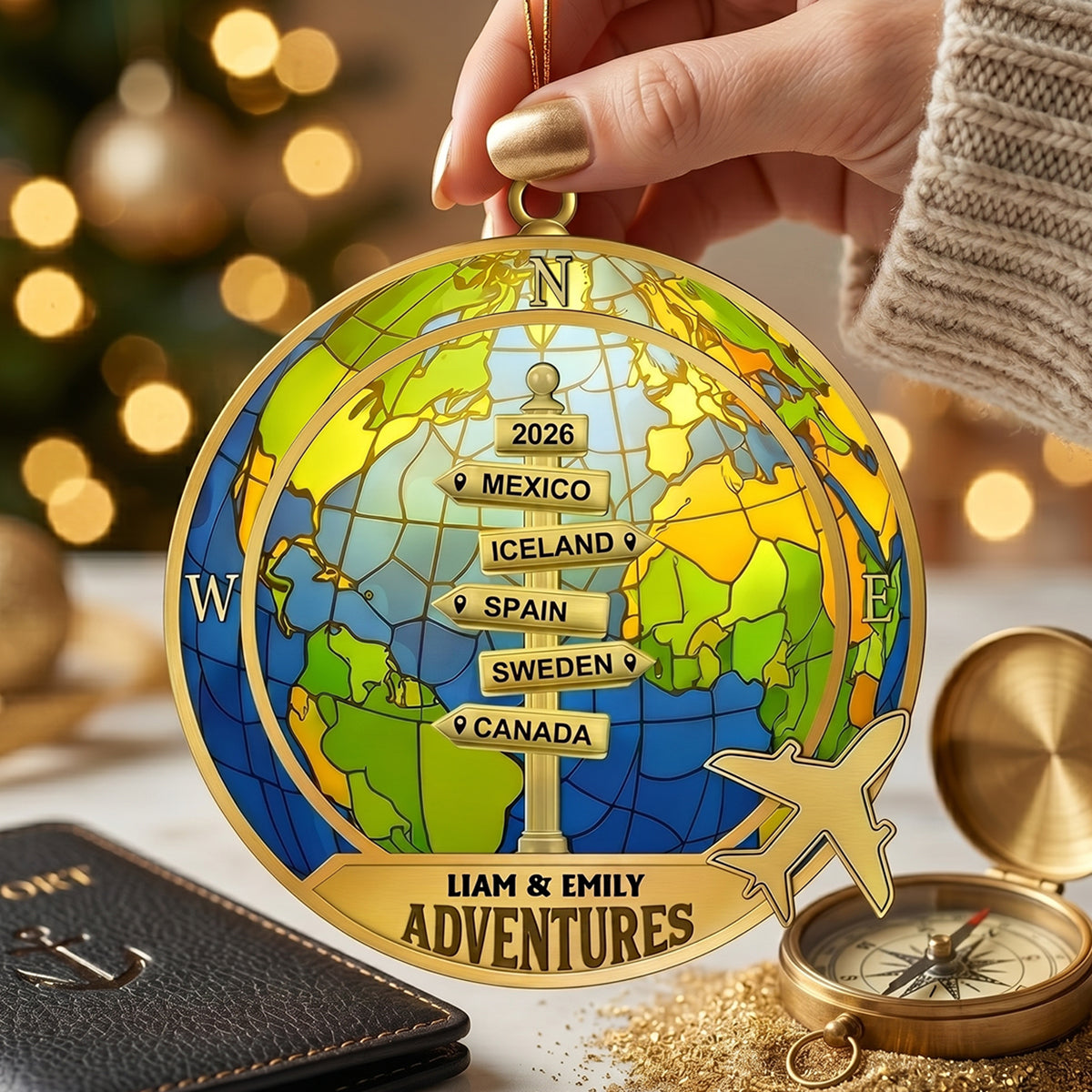 Personalized Couple Travel Ornament - World Map Adventure Keepsake For Travelers
