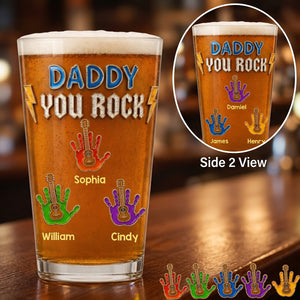 Personalized Daddy You Rock Beer Glass - Father's Day Gifts For Dad