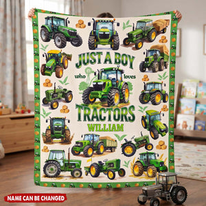 Personalized Just A Boy Who Loves Tractors Blanket - Custom Farm Christmas Birthday Gift For Son Grandson