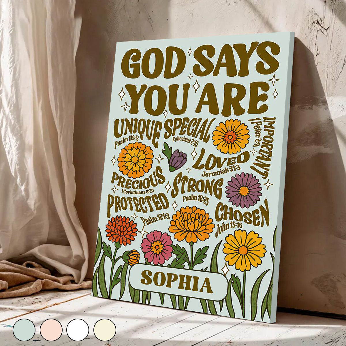 Personalized "God Says You Are" Canvas Poster With Flower & Name,Unique Motivational Wall Art For Your Space