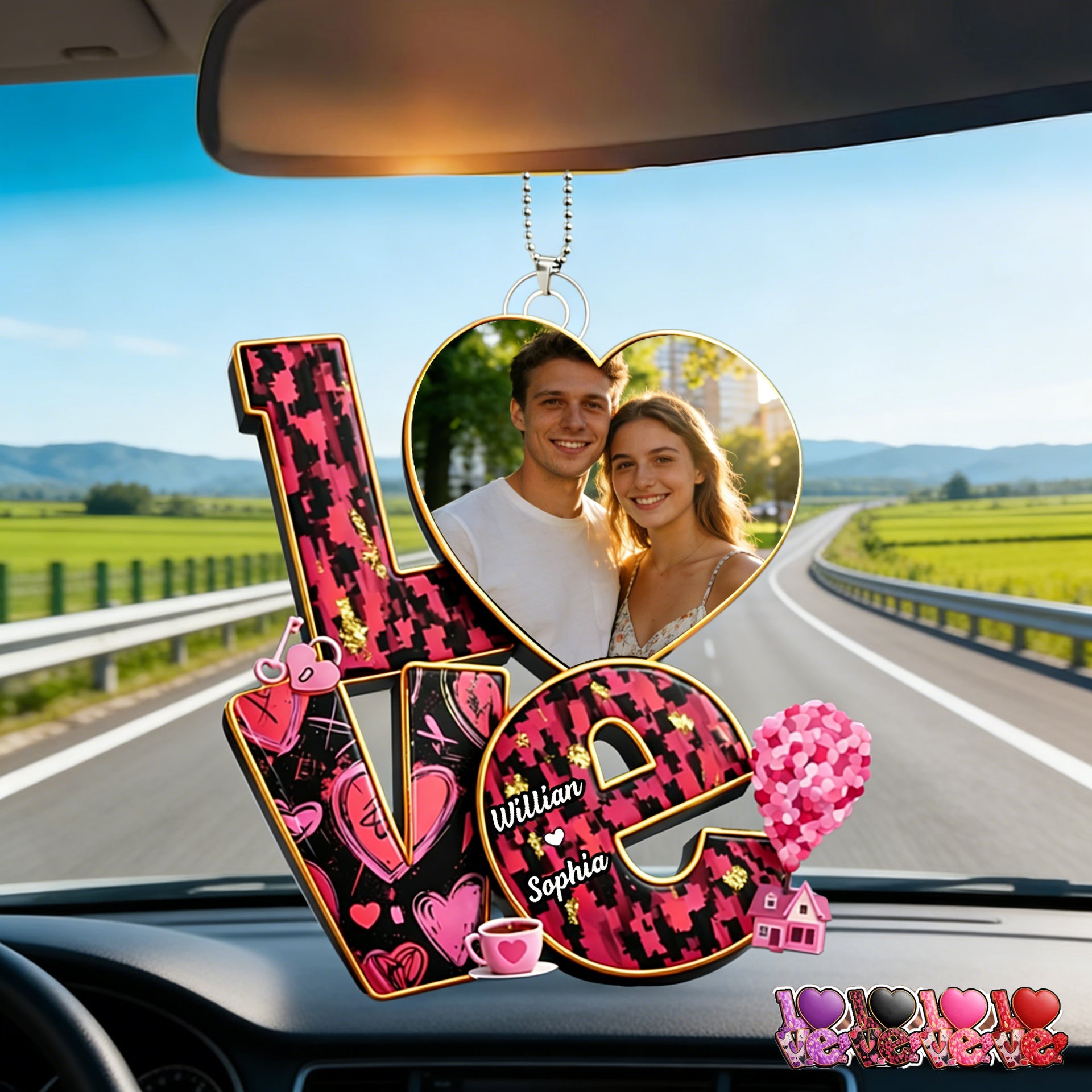 Personalized Couple Photo Love Adventure Car Ornament With Names & Color | Sweet Valentine's Day Surprise For Him Her