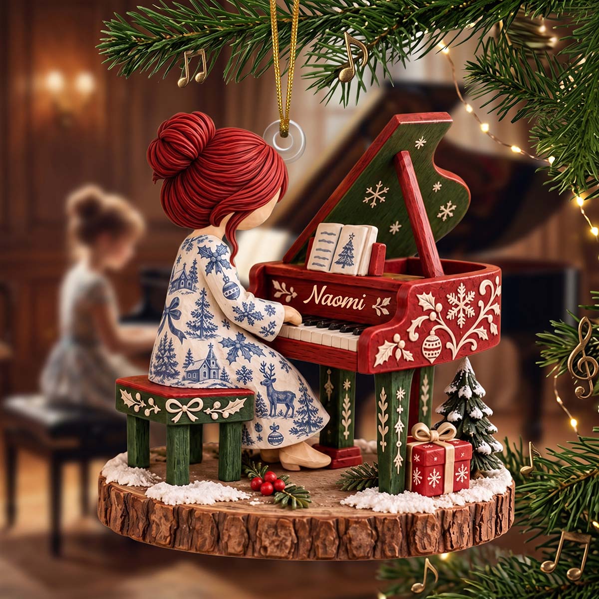 Pianist Girl Christmas Acrylic Ornament - Personalized Gifts For Piano Lovers