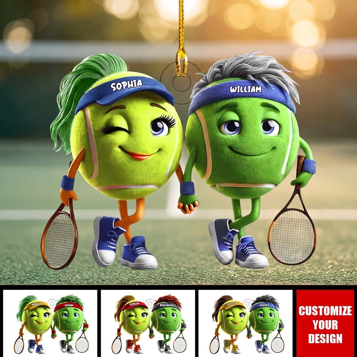 Personalized Tennis Couple Acrylic Ornament - Custom Tennis Partners Christmas Gift for Boyfriend & Girlfriend