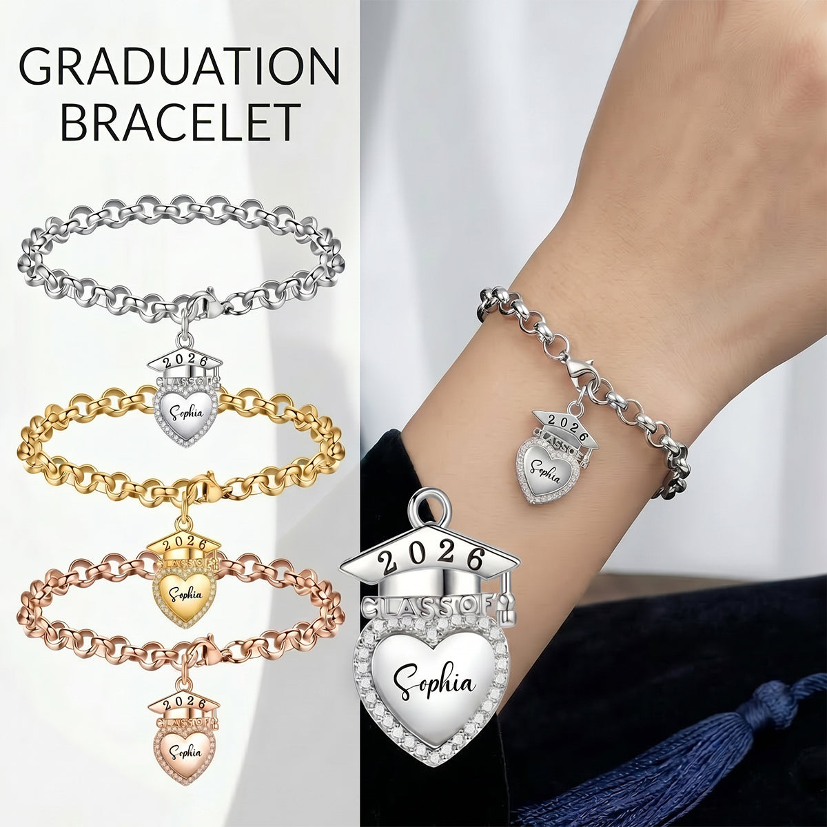 Personalized Class of 2026 Graduation Bracelet - Senior High School/College Graduate Keepsake