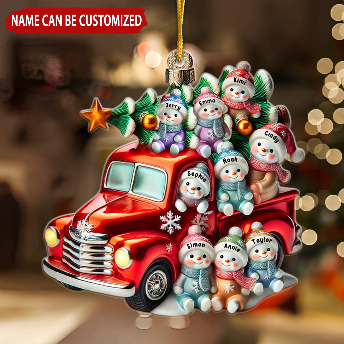 Personalized Nana's Cute Little Snowmen Christmas Ornament | Name Customized | Red Truck Snowman Christmas Tree | Warm Gift for Holiday Homes