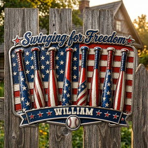 Personalized Play For Freedom Baseball Metal Sign | America 250th Decor Gift