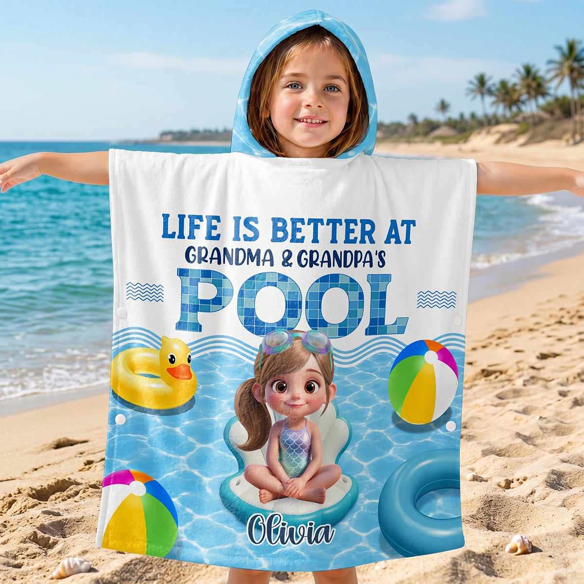 Personalized Kids Hooded Beach Towel With "Life Is Better At Pool" | Kids Summer Beach Holiday Gift