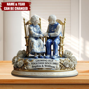 Personalized "Growing Old Together" Couple 3D Effect Acrylic Plaque With Names & Year - Anniversary Wedding Gift For Grandparents & Parents
