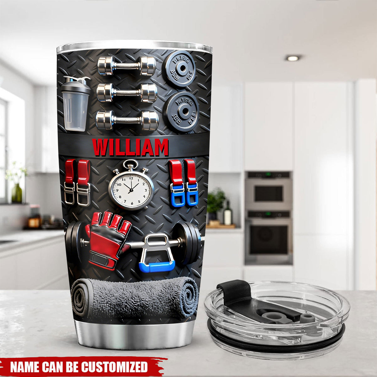 Personalized 3D Effect Gym Gear Fitness Tumbler With Name | No Pain No Gain | Unique Birthday Gift For Bodybuilders & Gym Rats