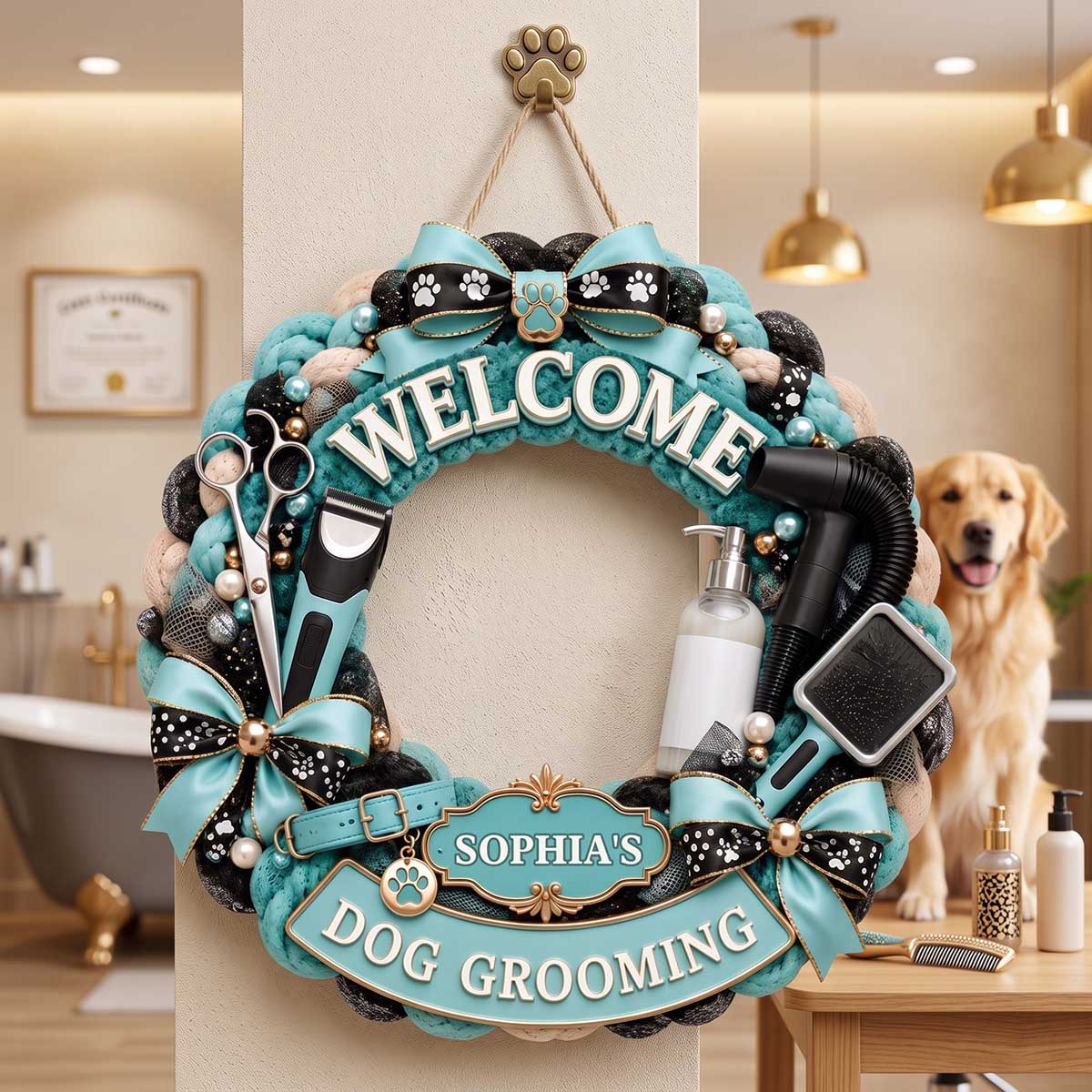 Personalized Dog Grooming Welcome Wood Sign | Business Wall Gift For Pet Stylists Dog Salon Owners