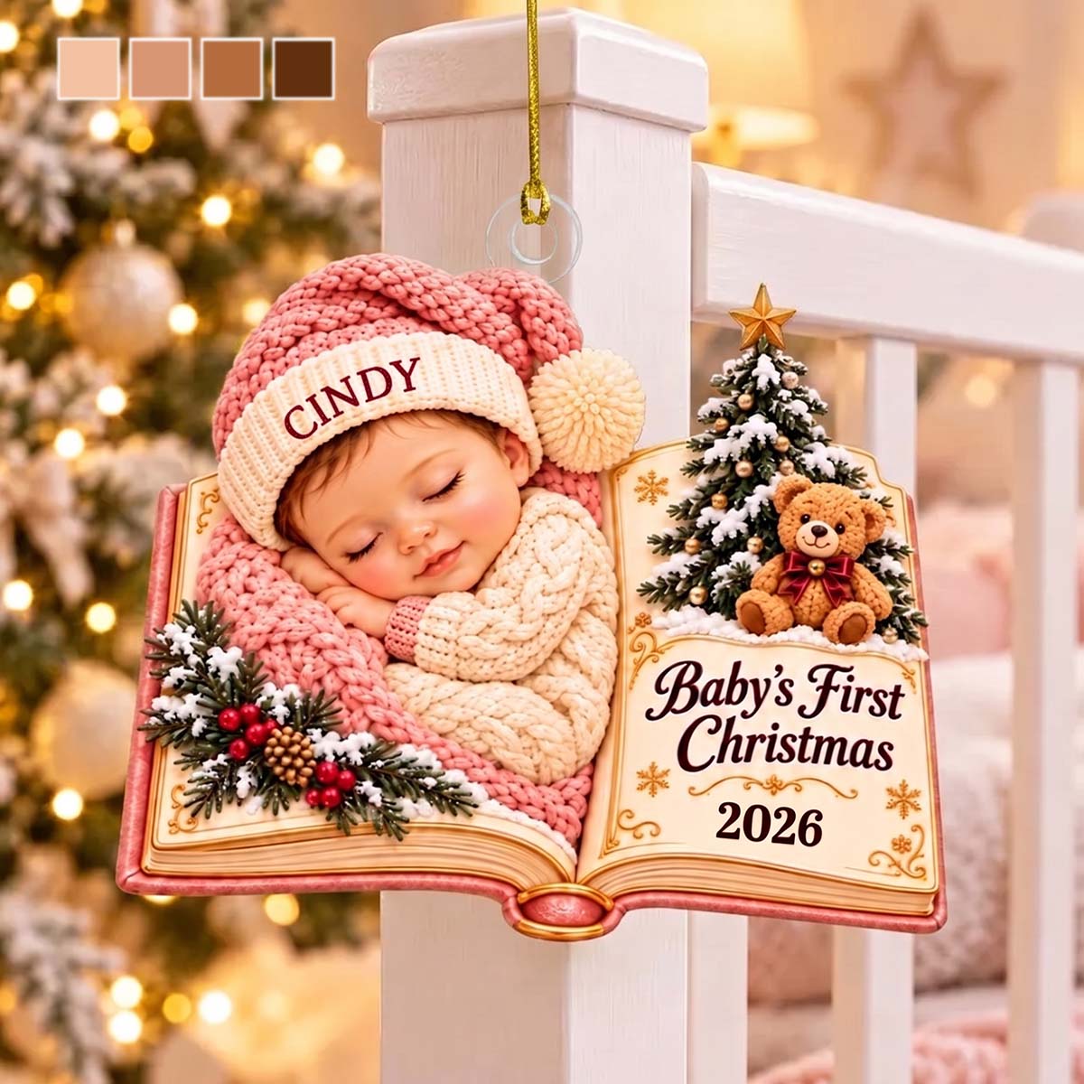 Personalized Baby's First Christmas Book Acrylic Ornament 2026 - Gift For New Parents Family