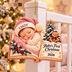 Personalized Baby's First Christmas Book Acrylic Ornament 2026 - Gift For New Parents Family